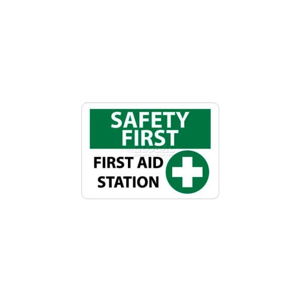 National Marker Co NMC OSHA Sign, Safety First - First Aid Station, 10in X 14in, White/Green/Black SF161RB - main